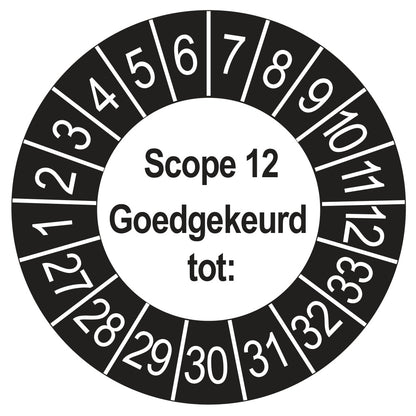 Keuringssticker SCIOS Scope 12 Goedgekeurd tot, buiten zwart, Ø 35 mm