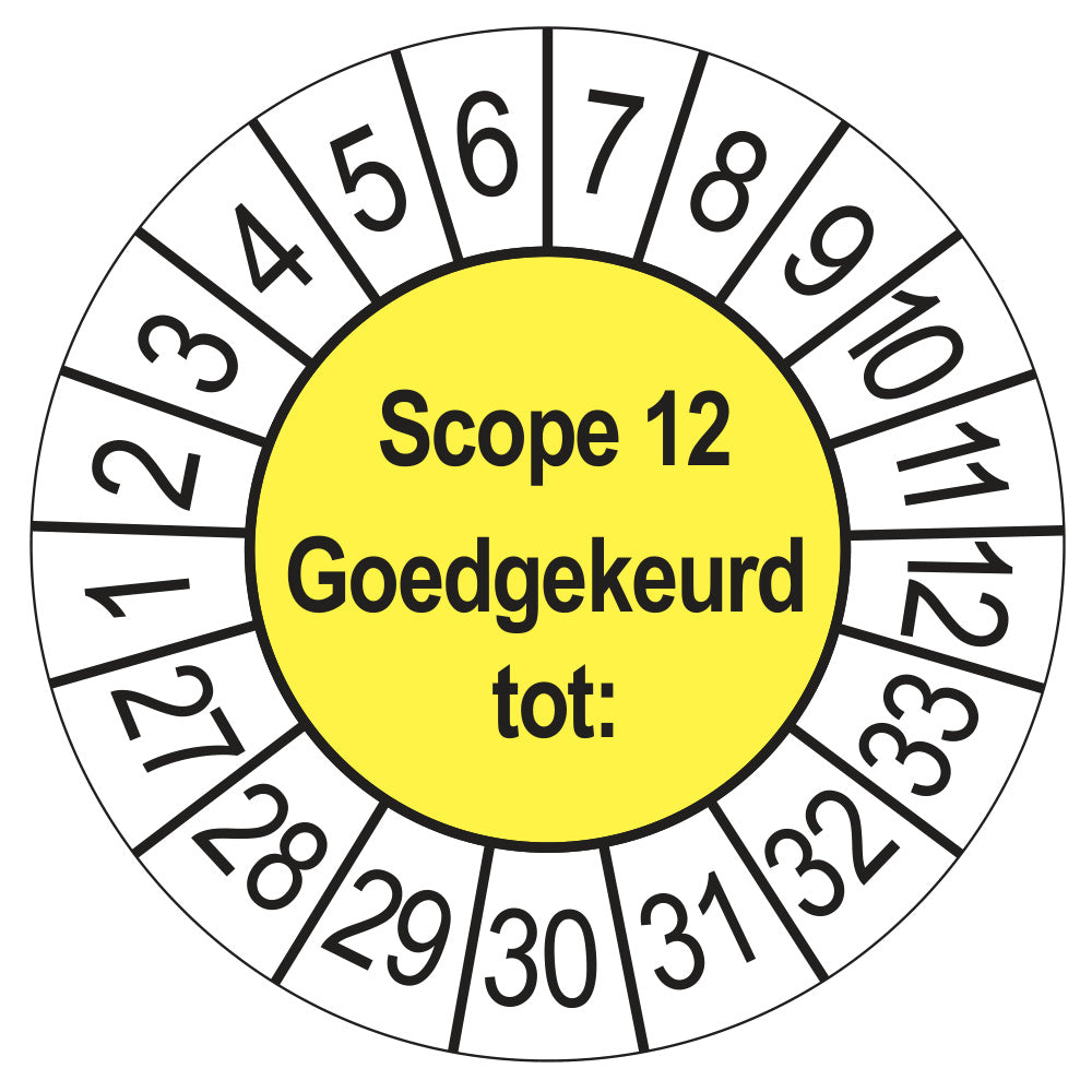 Keuringssticker SCIOS Scope 12 Goedgekeurd tot, geel, Ø 35 mm