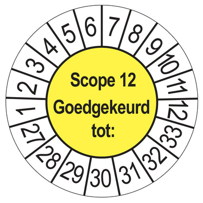 Keuringssticker SCIOS Scope 12 Goedgekeurd tot, geel, Ø 35 mm