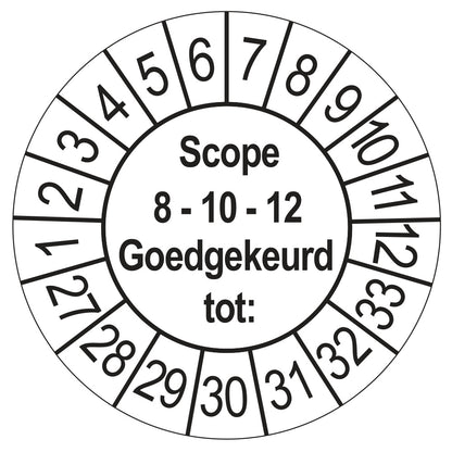 Keuringssticker SCIOS Scope 8/10/12 Goedgekeurd tot, wit, Ø 35 mm