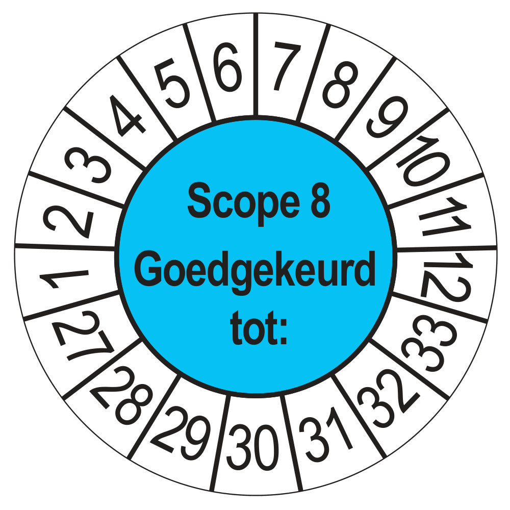 Keuringssticker SCIOS Scope 8 Goedgekeurd tot, blauw, Ø 35 mm