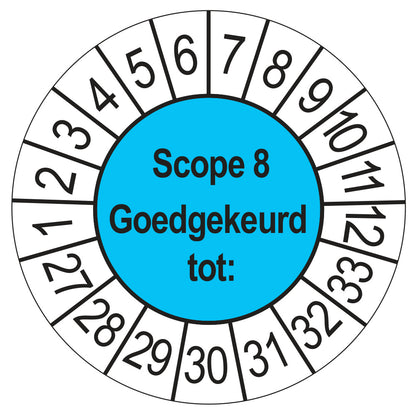 Keuringssticker SCIOS Scope 8 Goedgekeurd tot, blauw, Ø 35 mm