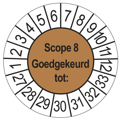 Keuringssticker SCIOS Scope 8 Goedgekeurd tot, bruin, Ø 35 mm
