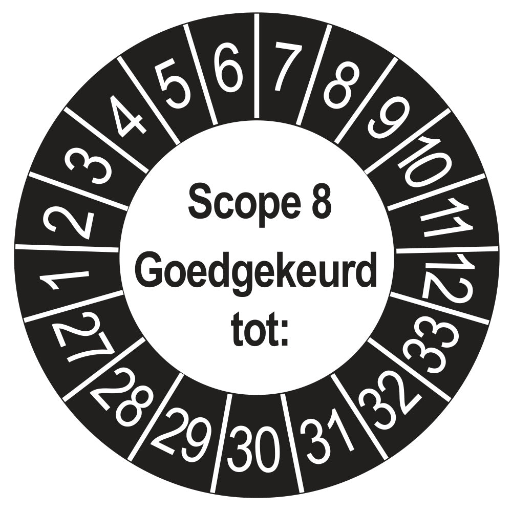 Keuringssticker SCIOS Scope 8 Goedgekeurd tot, buiten zwart, Ø 35 mm