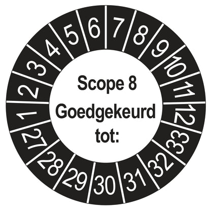 Keuringssticker SCIOS Scope 8 Goedgekeurd tot, buiten zwart, Ø 35 mm