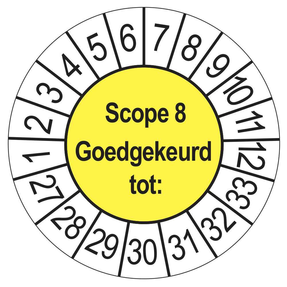 Keuringssticker SCIOS Scope 8 Goedgekeurd tot, geel, Ø 35 mm
