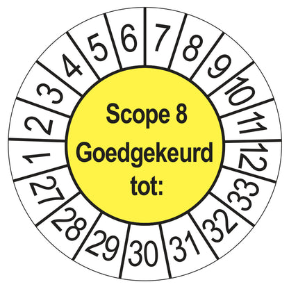 Keuringssticker SCIOS Scope 8 Goedgekeurd tot, geel, Ø 35 mm