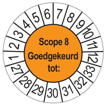 Keuringssticker SCIOS Scope 8 Goedgekeurd tot, oranje, Ø 35 mm