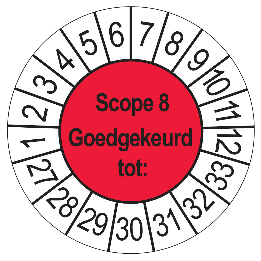 Keuringssticker SCIOS Scope 8 Goedgekeurd tot, rood, Ø 35 mm