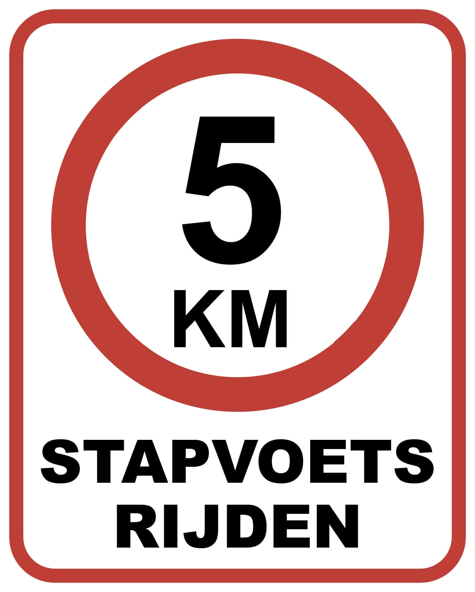 Stapvoets rijden stickers met een snelheidsaanduiding van 5 km/u voor veiligheid op terreinen.