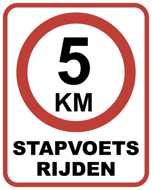 Stapvoets rijden stickers met een snelheidsaanduiding van 5 km/u voor veiligheid op terreinen.