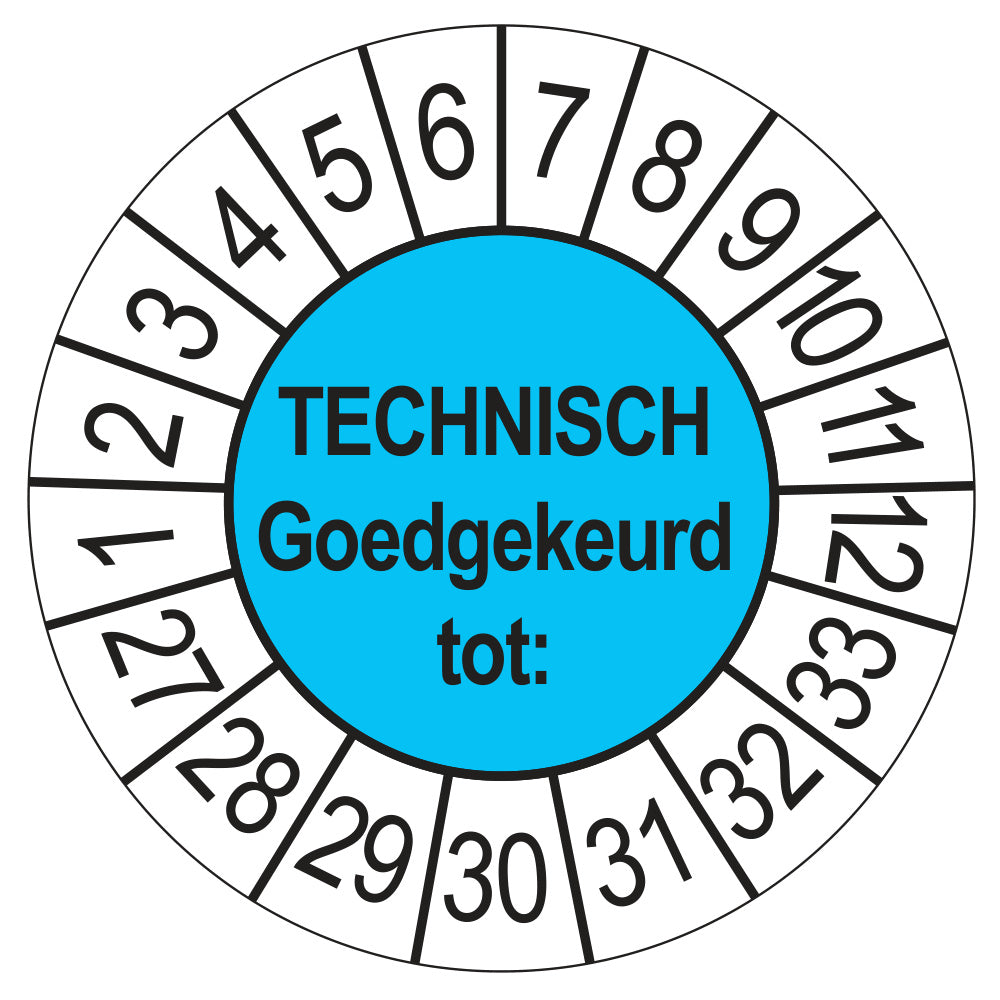 Keuringssticker Technisch Goedgekeurd tot blauw, Ø 35 mm