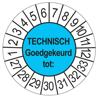 Keuringssticker Technisch Goedgekeurd tot blauw, Ø 35 mm