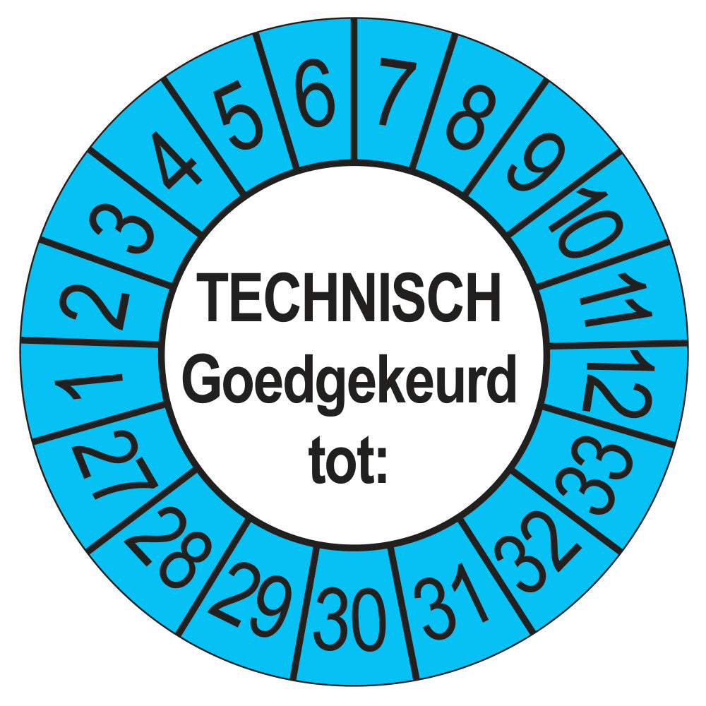 Keuringssticker Technisch Goedgekeurd tot buiten blauw, Ø 35 mm