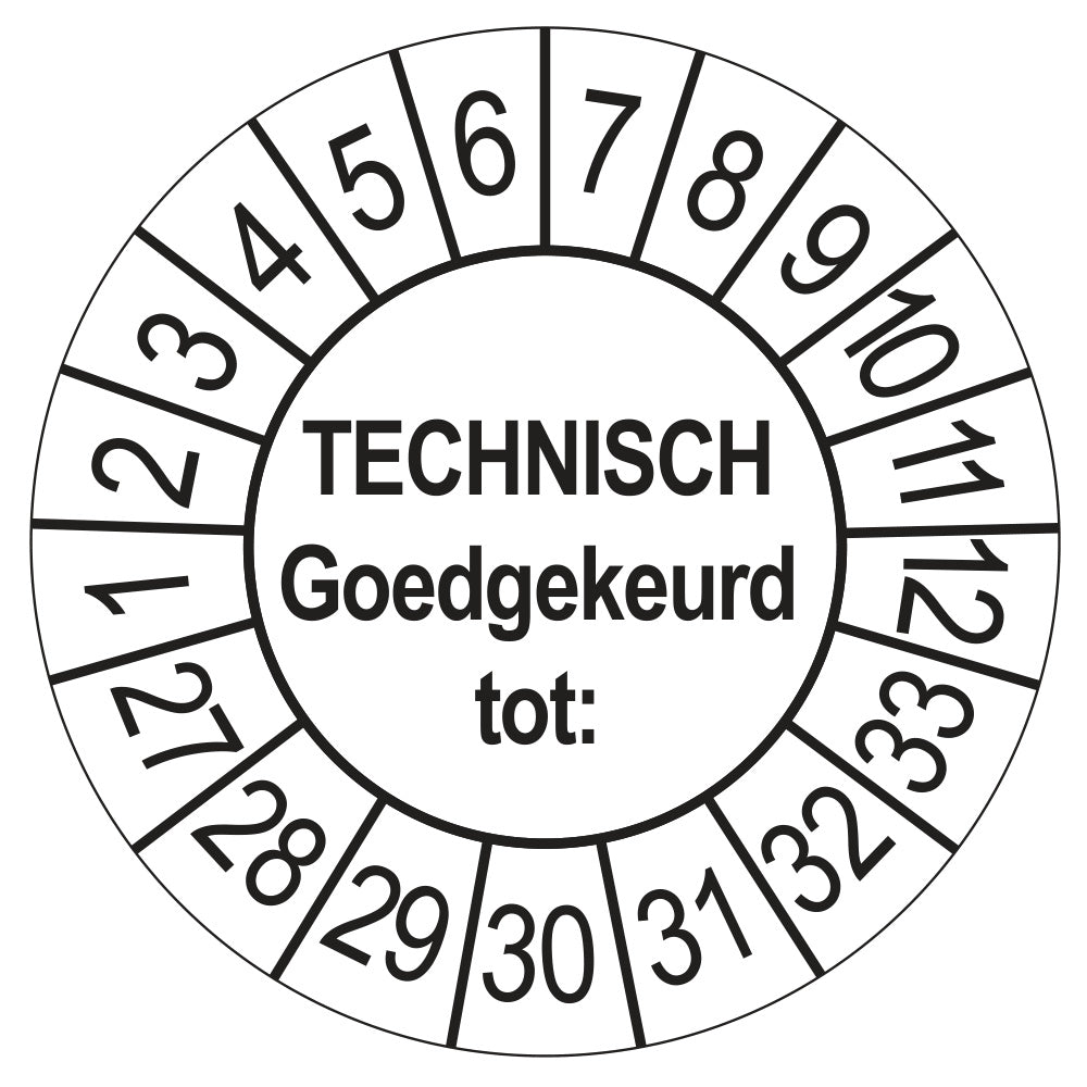 Keuringssticker Technisch Goedgekeurd tot wit, Ø 35 mm