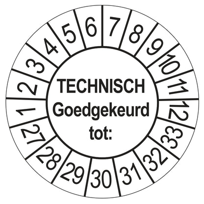 Keuringssticker Technisch Goedgekeurd tot wit, Ø 35 mm