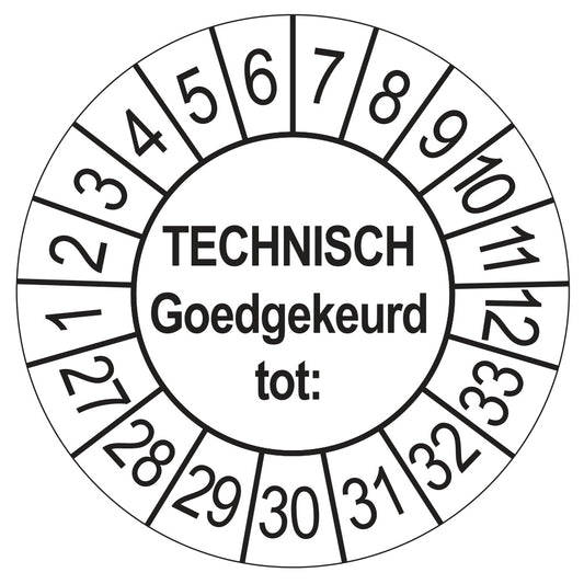 Keuringssticker Technisch Goedgekeurd tot wit, Ø 35 mm