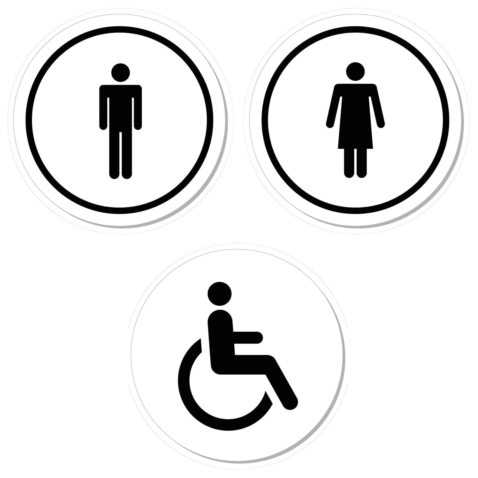 Combinatie Heren Dames en Invalide Toilet ronde sticker | Pictogram | Vinyl | zwart Rood Blauw