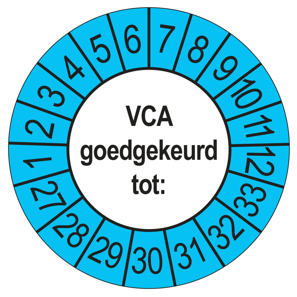 Keuringsstickers VCA 2027 | 50 stuks, Ø 35 mm | Buiten Blauw