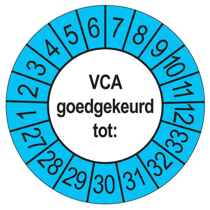 Keuringsstickers VCA 2027 | 50 stuks, Ø 35 mm | Buiten Blauw