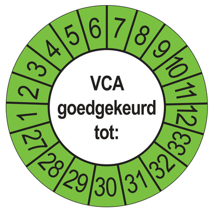 Keuringsstickers VCA 2027 | 50 stuks, Ø 35 mm | Buiten Groen
