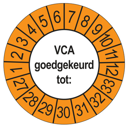 Keuringsstickers VCA 2027 | 50 stuks, Ø 35 mm | Buiten Oranje