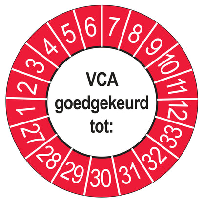 Keuringsstickers VCA 2027 | 50 stuks, Ø 35 mm | Buiten Rood
