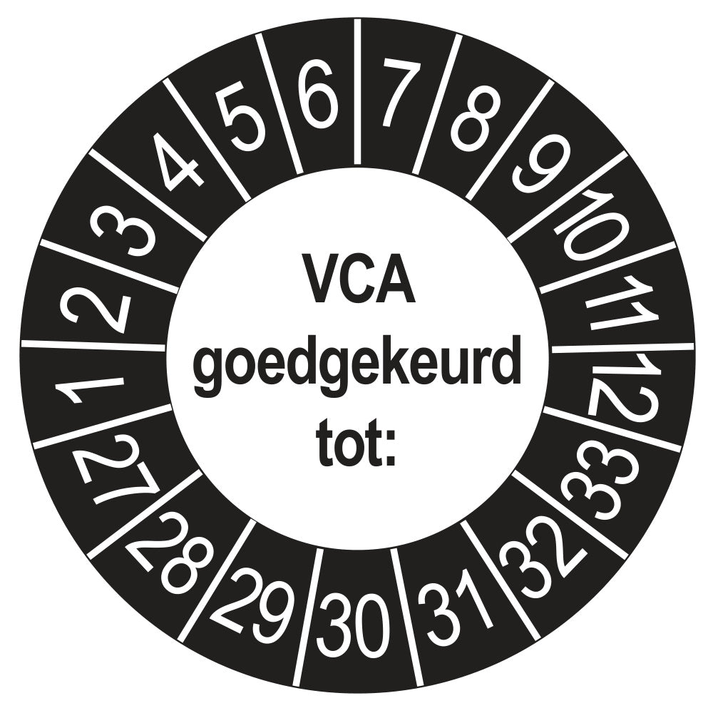Keuringsstickers VCA 2027 | 50 stuks, Ø 35 mm | Buiten Zwart
