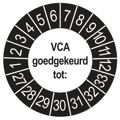 Keuringsstickers VCA 2027 | 50 stuks, Ø 35 mm | Buiten Zwart