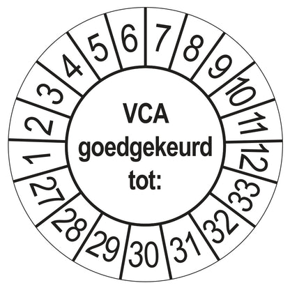 Keuringsstickers VCA 2027 | 50 stuks, Ø 35 mm | Wit