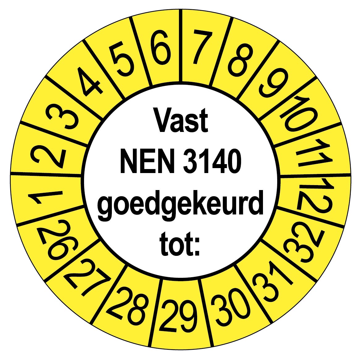 keuringsstickers vast nen 3140 Goedgekeurd  | 50 stuks 10 strips 35mm | Buiten Geel
