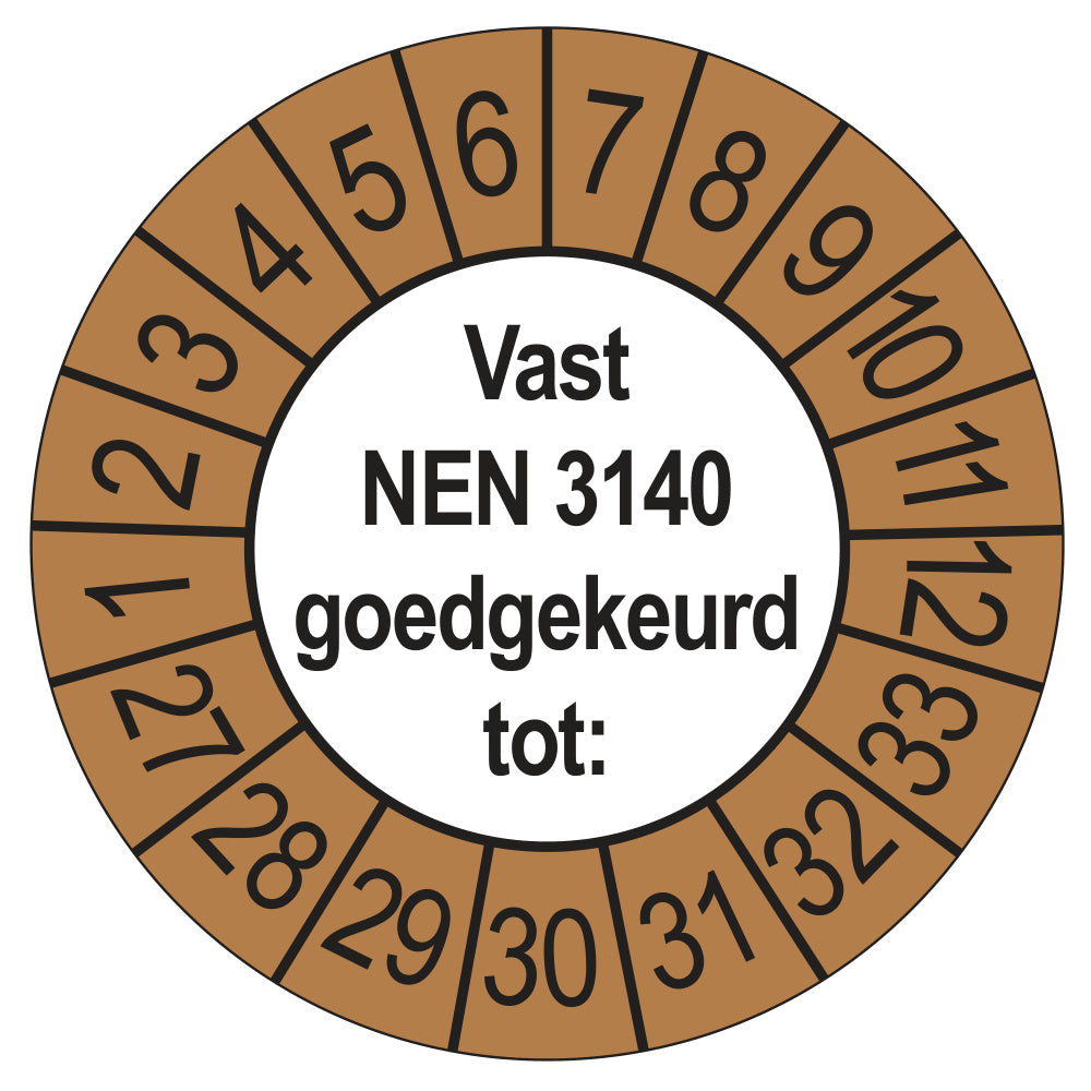 Vast NEN 3140 keuringssticker buiten bruin 2027