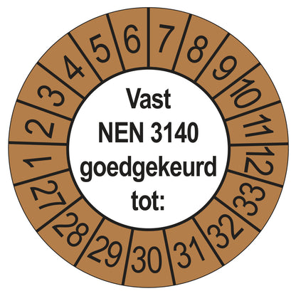 Vast NEN 3140 keuringssticker buiten bruin 2027