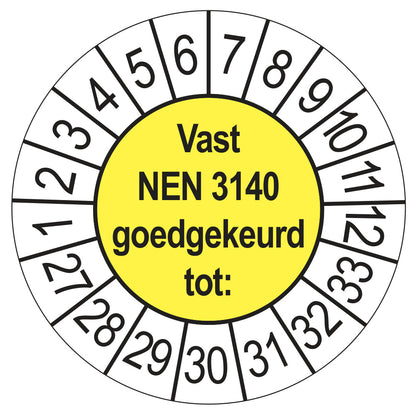 Vast NEN 3140 keuringssticker geel 2027
