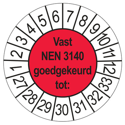Vast NEN 3140 keuringssticker rood 2027