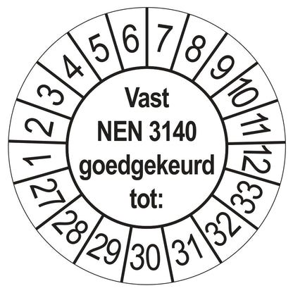 Vast NEN 3140 keuringssticker wit 2027