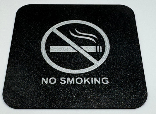 2x Verboden te roken bordjes | No Smoking | 10 cm vierkant 2 mm dik | PLA Bio Plastic | Zwart Zilver