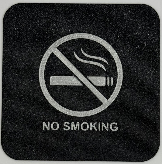 2x Verboden te roken bordjes | No Smoking | 10 cm vierkant 2 mm dik | PLA Bio Plastic | Zwart Zilver