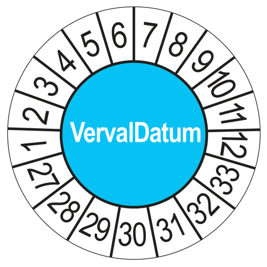 Keuringssticker Vervaldatum 2027, blauw, Ø 35 mm