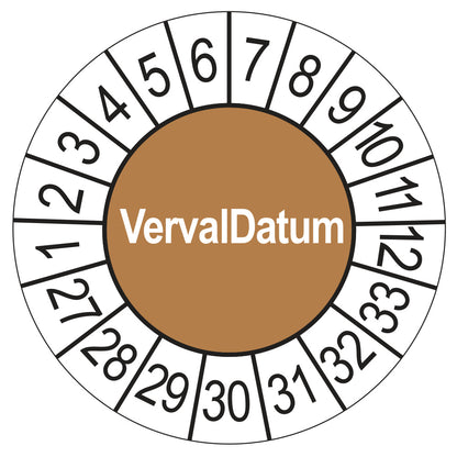 Keuringssticker Vervaldatum 2027, bruin, Ø 35 mm
