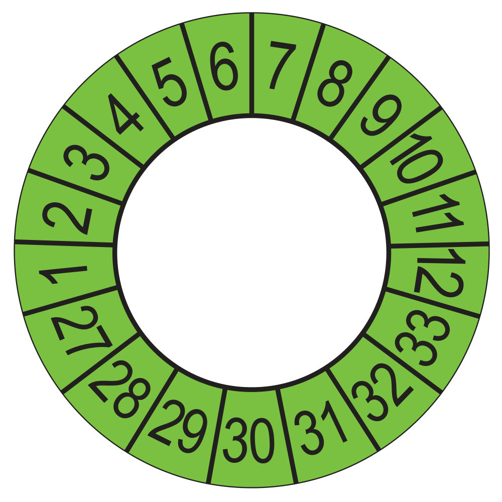 Keuringssticker Vervaldatum 2027, buiten groen, Ø 35 mm