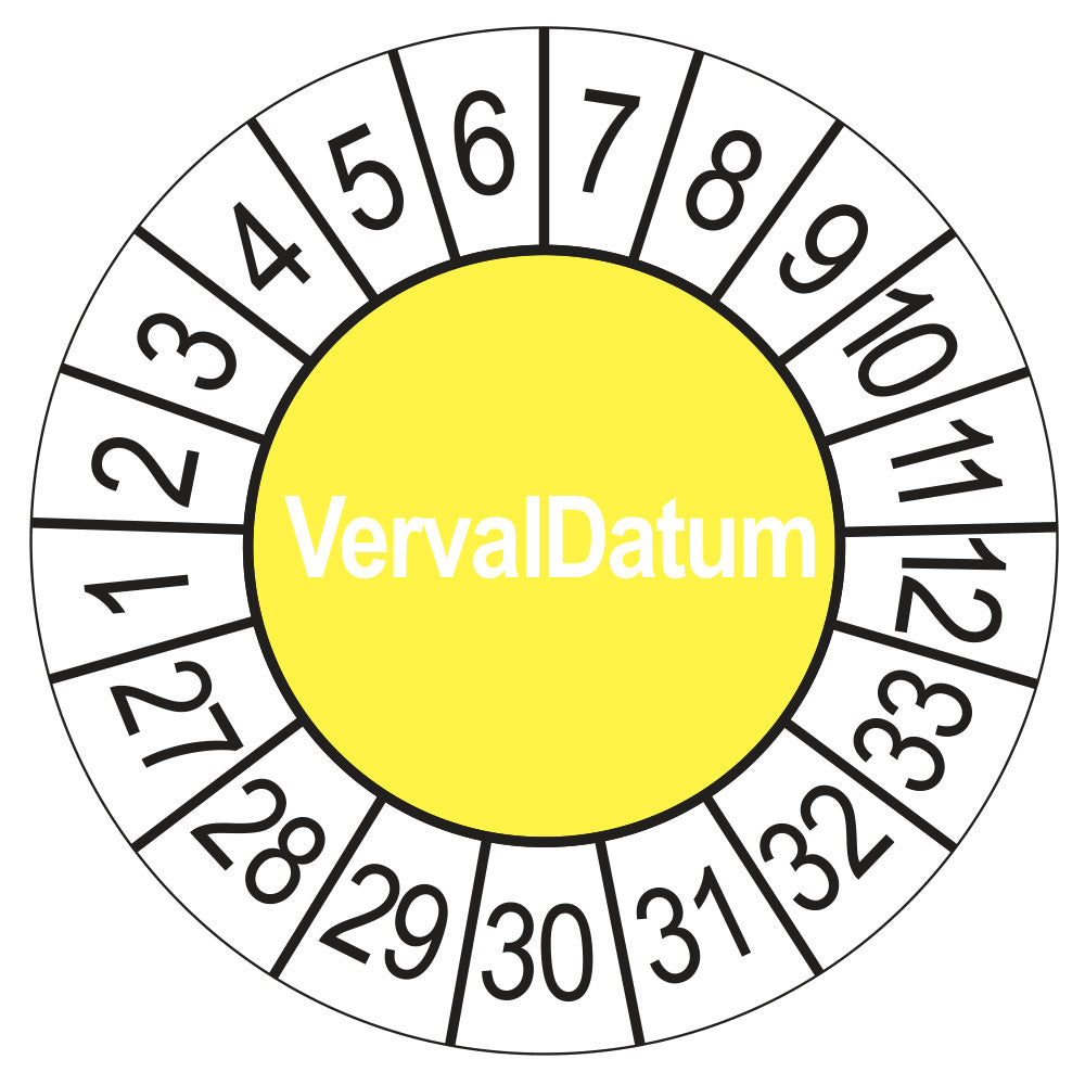 Keuringssticker Vervaldatum 2027, geel, Ø 35 mm