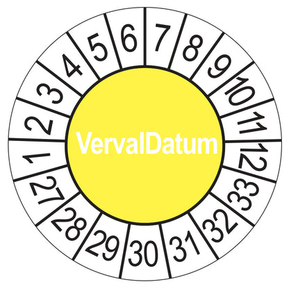 Keuringssticker Vervaldatum 2027, geel, Ø 35 mm