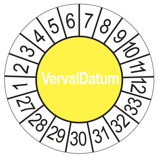 Keuringssticker Vervaldatum 2027, geel, Ø 35 mm
