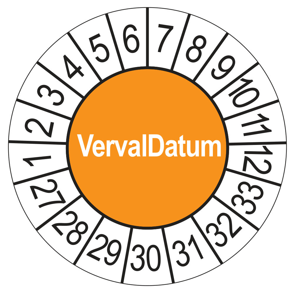 Keuringssticker Vervaldatum 2027, oranje, Ø 35 mm