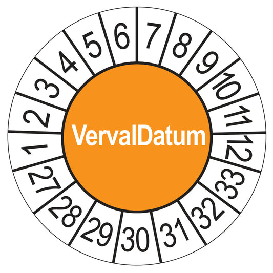 Keuringssticker Vervaldatum 2027, oranje, Ø 35 mm
