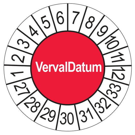 Keuringssticker Vervaldatum 2027, rood, Ø 35 mm
