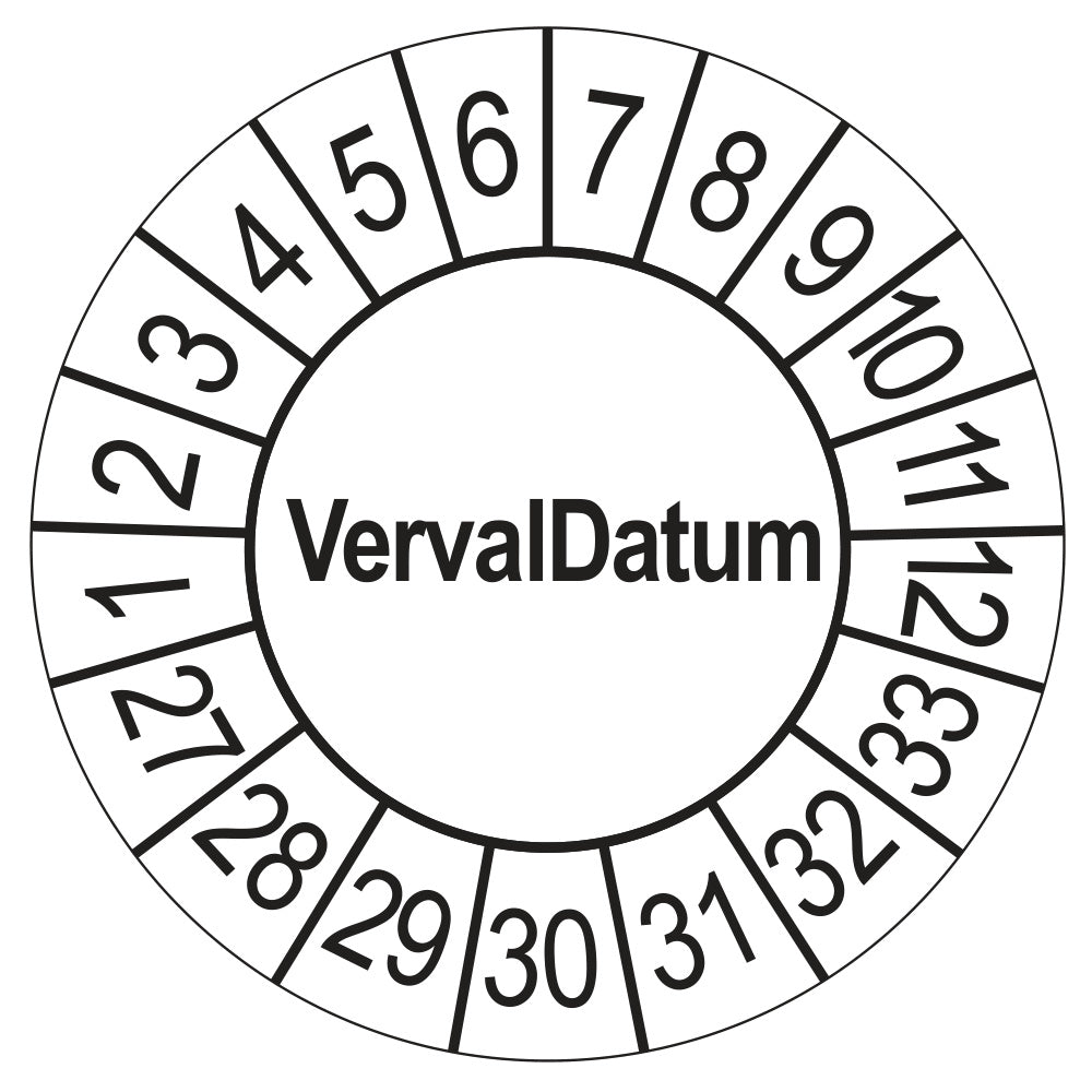 Keuringssticker vervaldatum wit, rond 35 mm, jaartallen 2027
