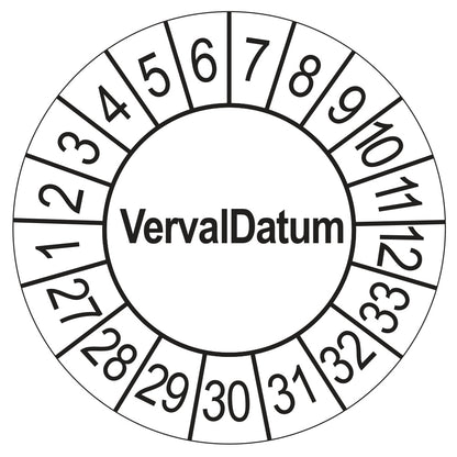 Keuringssticker vervaldatum wit, rond 35 mm, jaartallen 2027