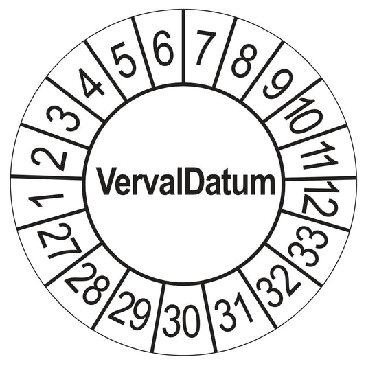 Keuringssticker vervaldatum wit, rond 35 mm, jaartallen 2027